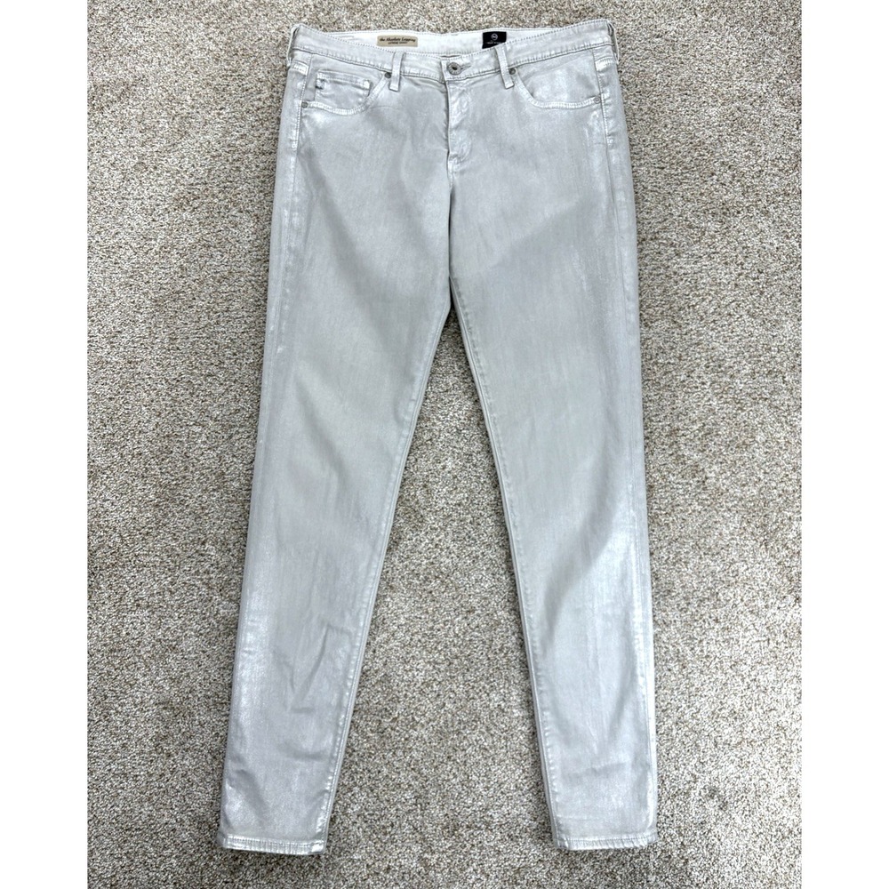 AG Adriano Goldschmied Absolute Legging Jeans Women's 31R Ethereal Silver Coated